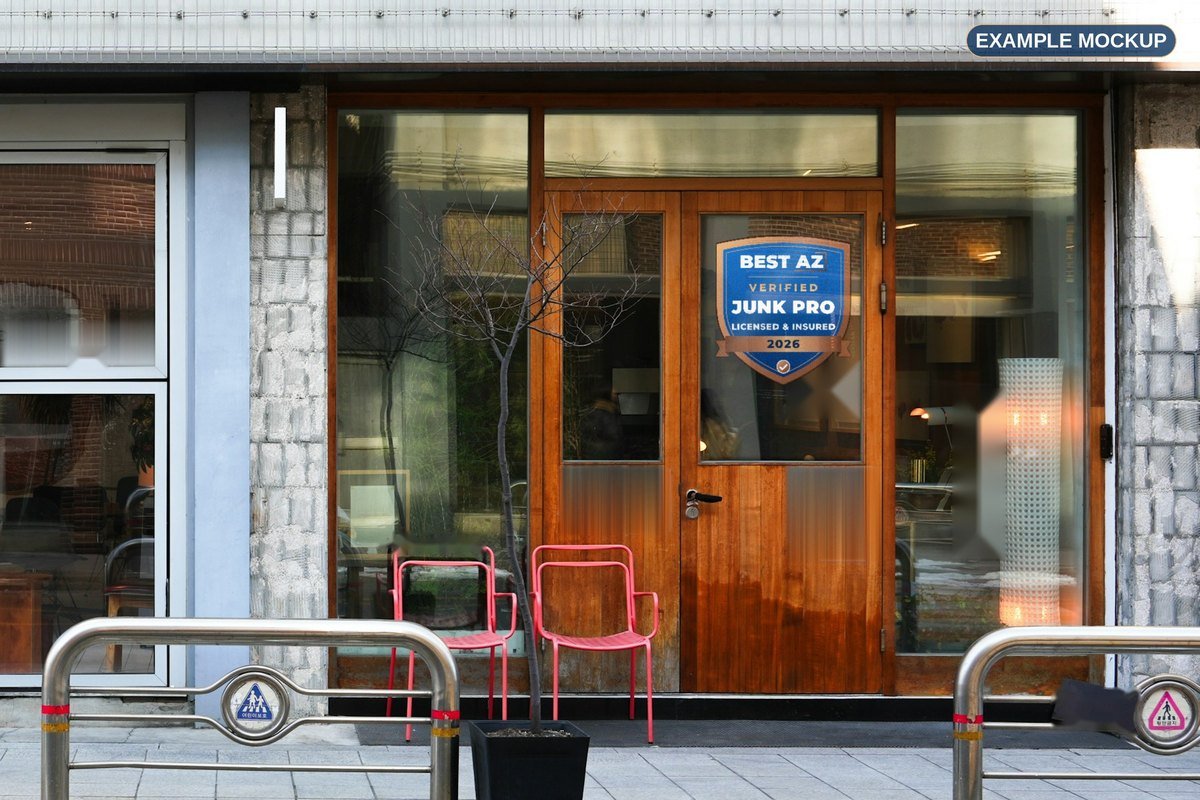 Example Shield decal on the glass entry door of a local shop storefront